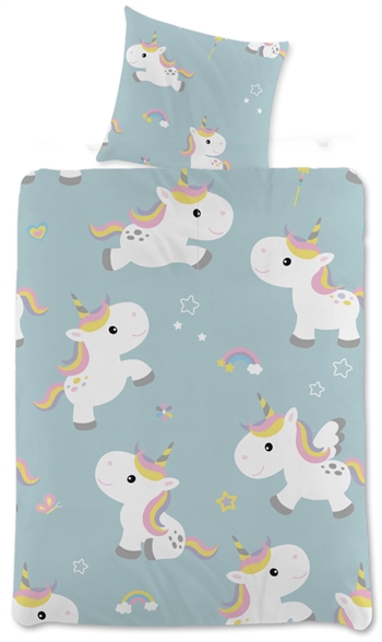 Billede af Enhjørning sengetøj - 140x200 cm - Unicorn og regnbue børnesengetøj - 2 i 1 design - Sengesæt i 100% bomuld hos Shopdyner.dk